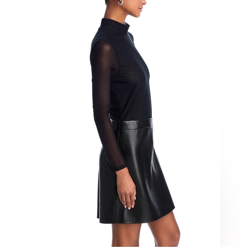 Alice + Olivia Chara Long Sleeve Mesh & Faux Leather Mini Dress - Picture 5 of 12